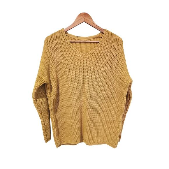 Jenni Kayne Fisherman Organic Cotton Blend Sweater Mustard Size L - Picture 6 of 10